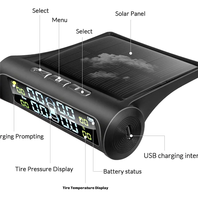 

Sp-1Set Solar Power TPMS Tire Pressure Alarm Monitor System Auto Security Alarm Systems Tyre Pressure Temperature Warning