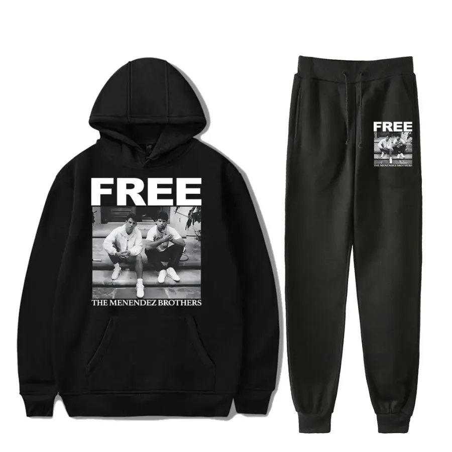 

Free The Menendez Brothers Tracksuit Men Sets Fashion Sporting Suit Hooded Sweatshirt + Sweatpants Mens Clothing 2 Pieces Set