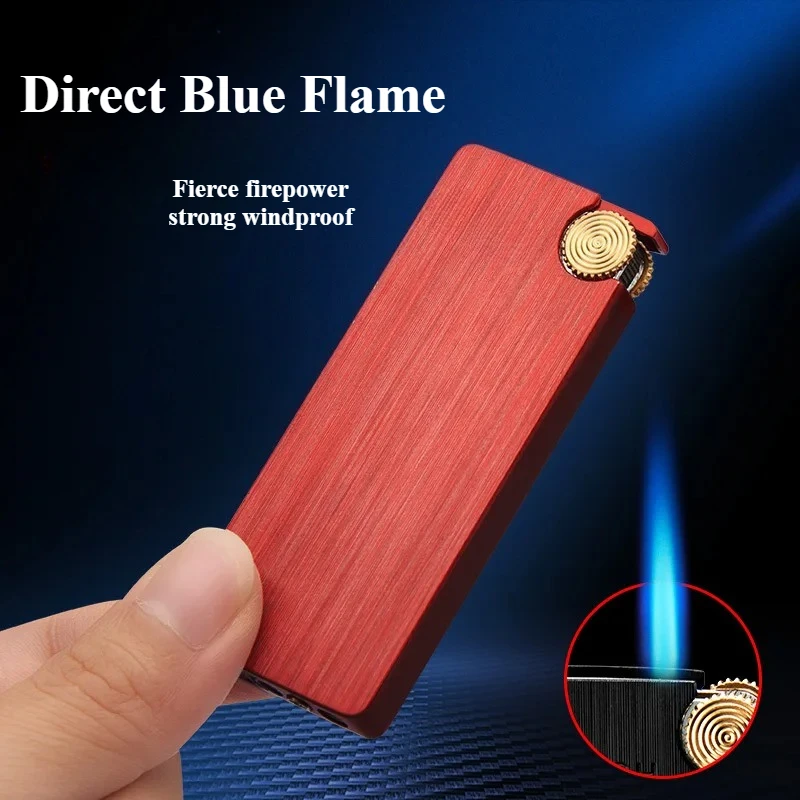 Wire Drawing Craft Portable Ultra Thin Grinding Wheel Metal Gas Lighter Outdoor Strong Windproof Cigarette Lighter Men's Gift
