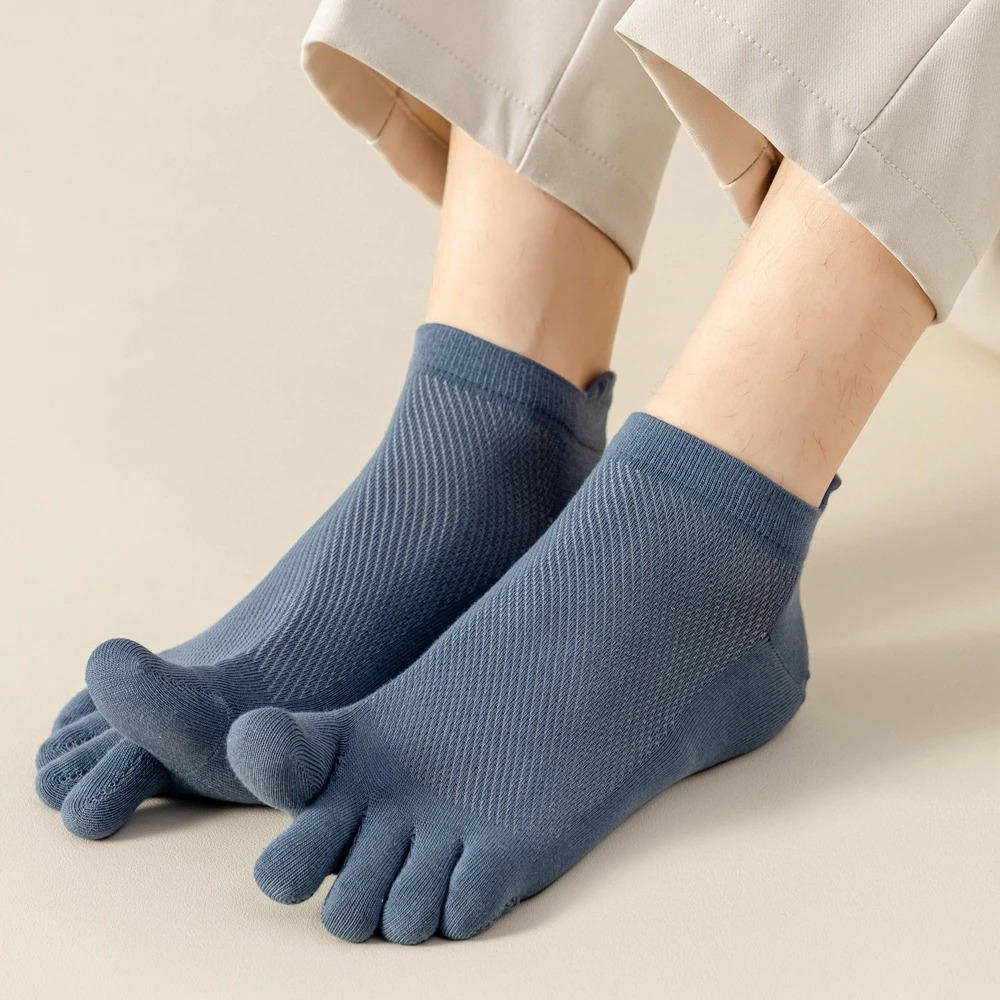 5 Pairs Men Toe Socks with Separate Fingers Summer Mesh Low Cut Ankle Socks Five Finger Socks Sports High Quality Cotton