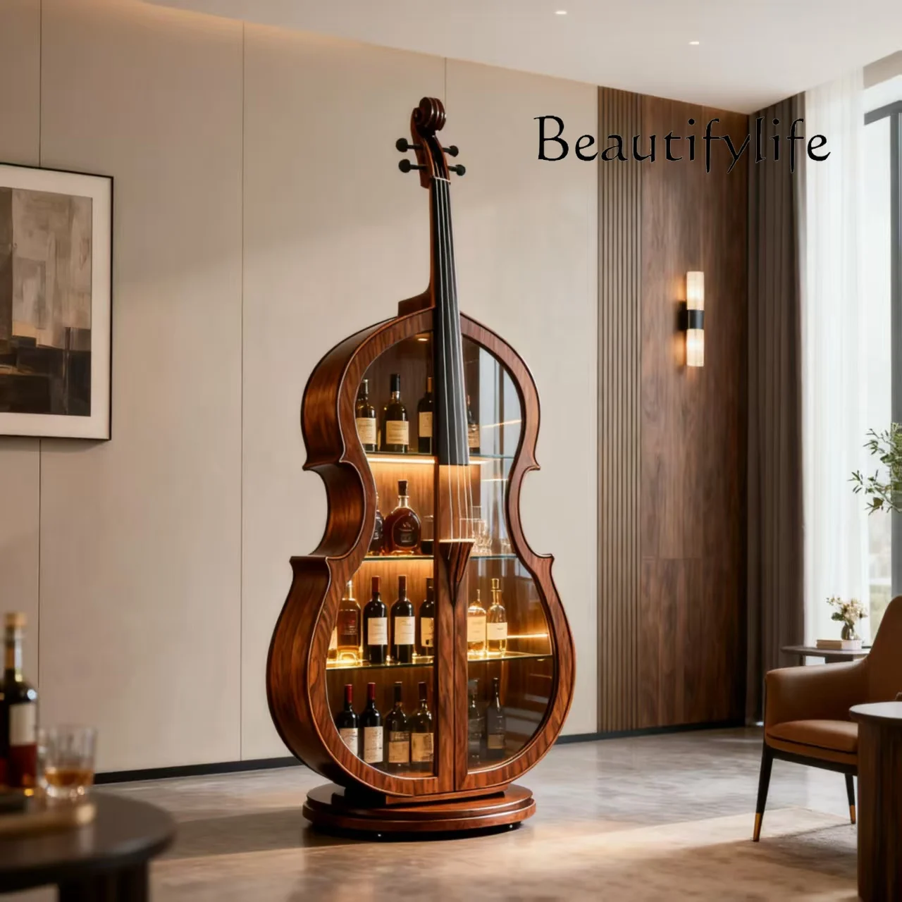 American cello North American black walnut wine cabinet display living room art European solid wood designer