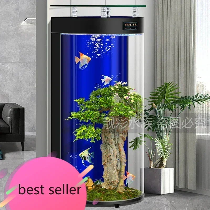 qw NEW N Fish Tank Living Room Care-Free Ecological Filter Semicircle without Base Floor Aquarium Muteqw