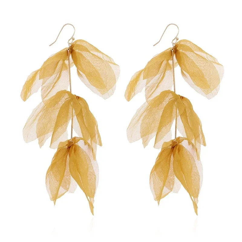 Bohemian Layered Petal Earings Elegant Lace Fabric Flower Handmade Jewelry Women Girls Bride Wedding Dangle Earrings Wholesale