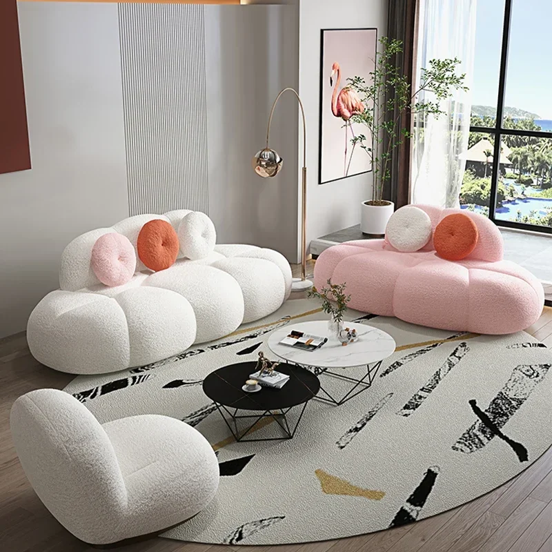 Customized small family net red bedroom sofa Nordic light luxury living room lamb cashmere beauty cream petal cloud sofa