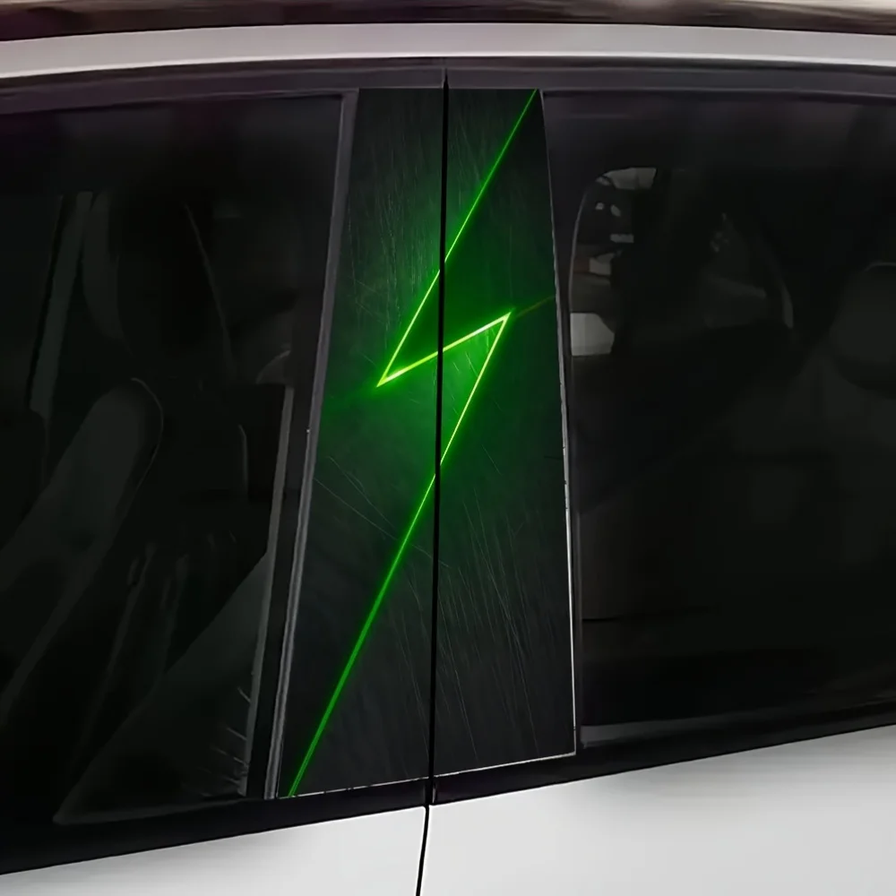 2-Piece Cool Green Laser-Line B-Pillar Stickers for Cars: Unique, Trendy, and Reflective Decorations to Make Your Car Stand Out