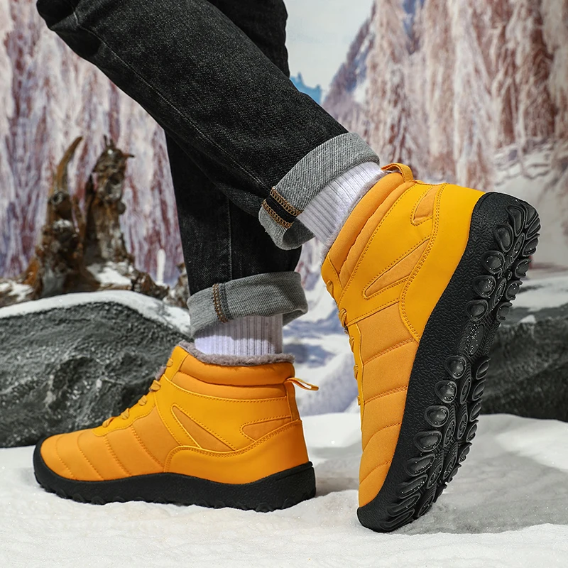 

New Fashion Yellow Men's Winter Sneakers Large Size 48 Waterproof Hiking Shoes Men Warm Plush Outdoor Sports Sneaker for Men