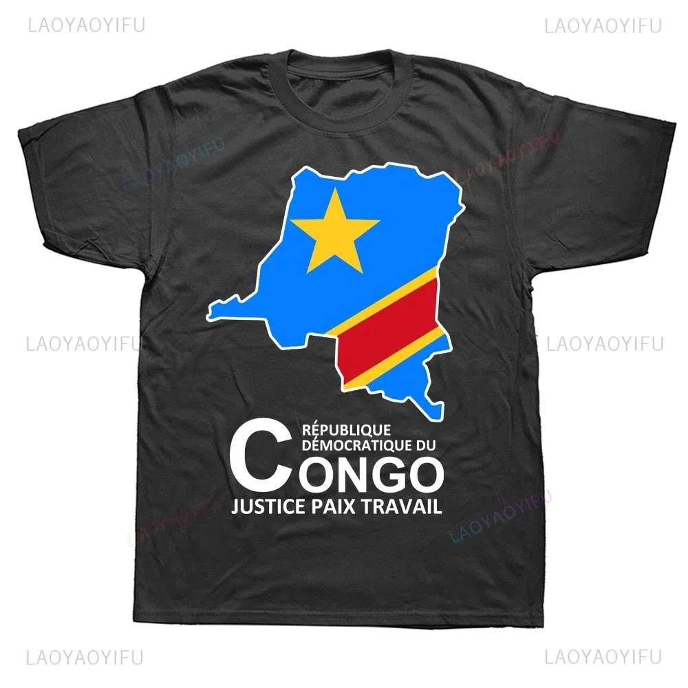 Country Map Printed Congo COD Kinshasa T-shirt Short Summer Fashion Sleeve Clothes Loose Tshirt Hip Hop Casual Hipster Man Tees