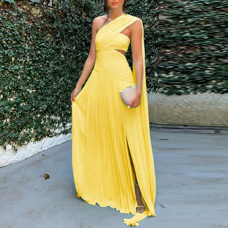 Nuovo abito lungo sexy senza spalline con spacco cavo donna estate solido vita alta Boho maxi abito da donna abito da festa senza schienale pieghettato sottile