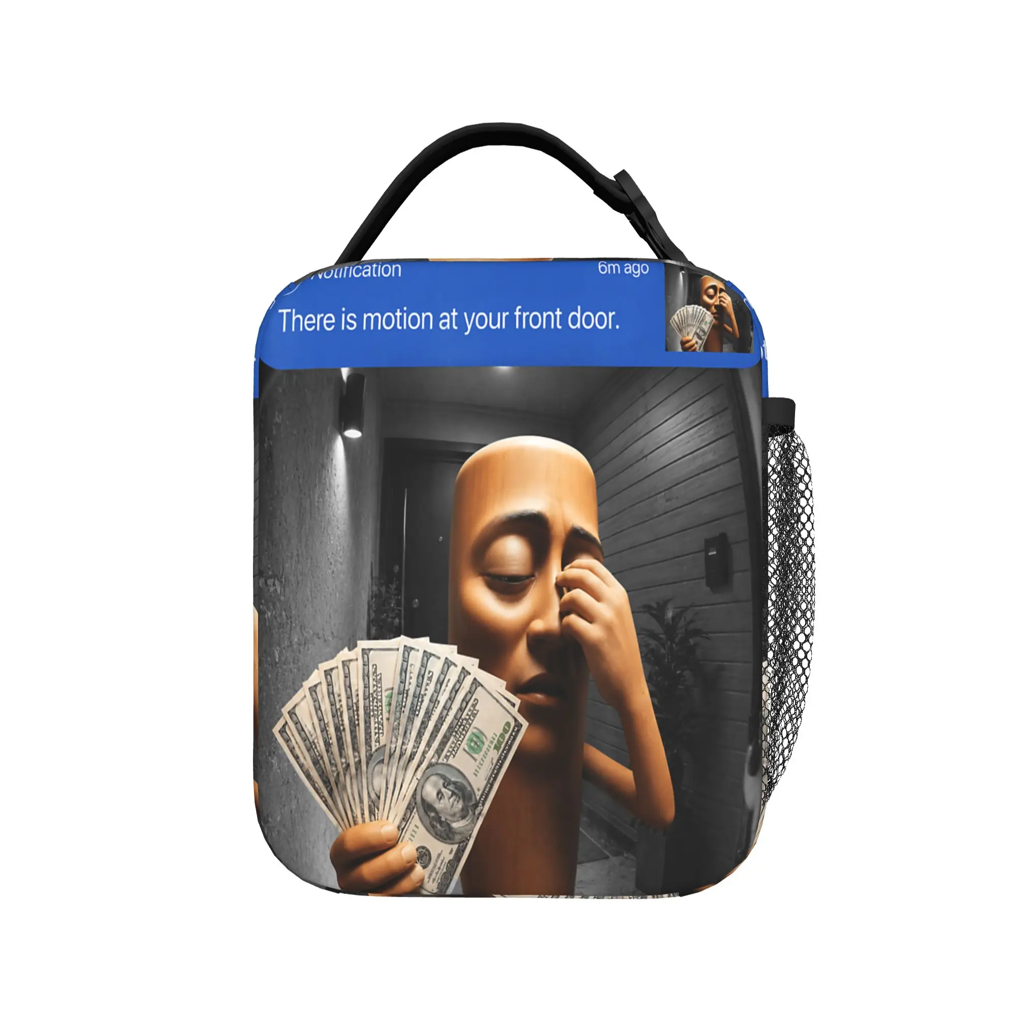 There is Motion at Your Front Tung Tung Tung Sahur Money Lunch Bag Fashion Lunch Box Outdoor Portable Thermal Tote Handbags