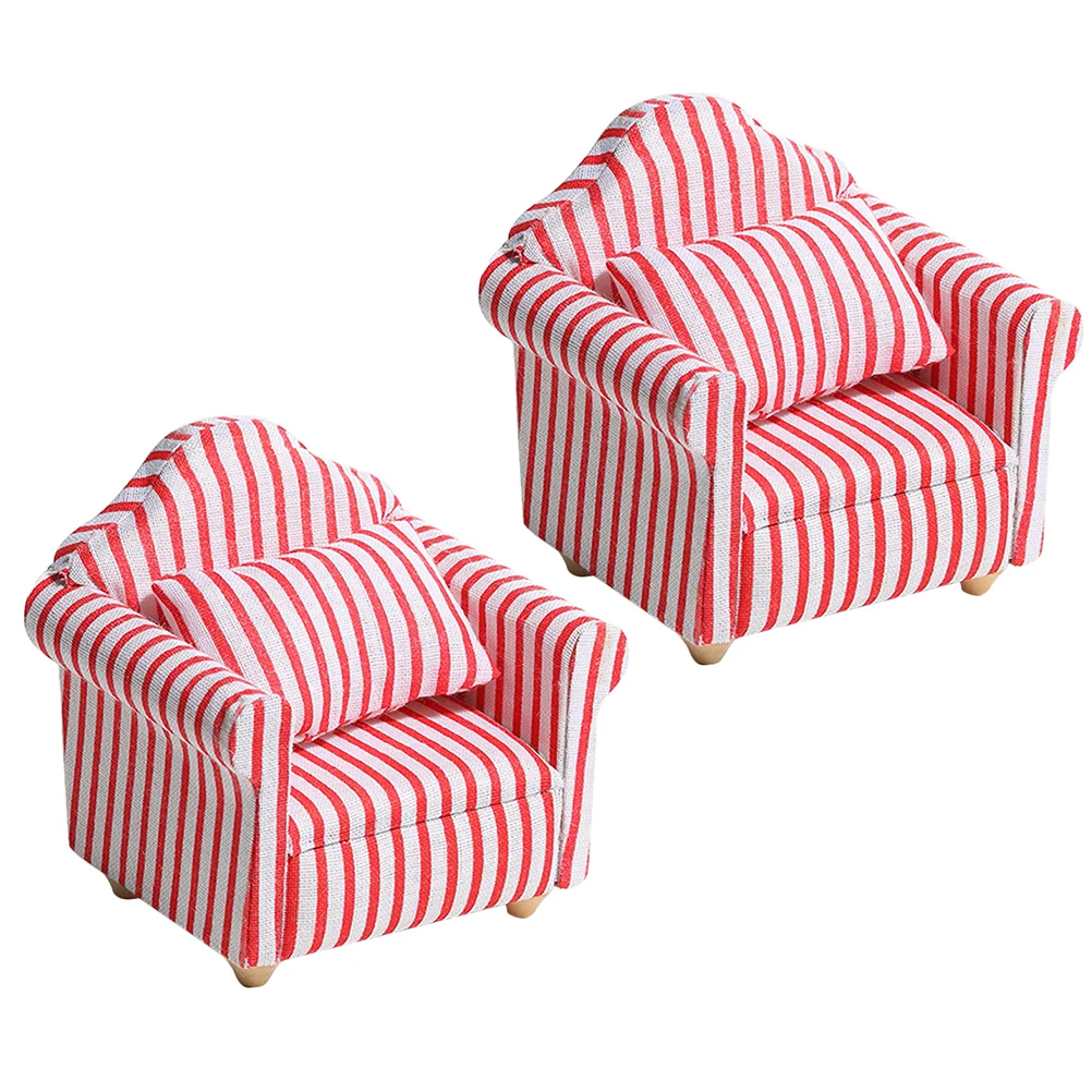 2 Stuks Woonkamer Sofa Set Peuter Speelgoed Huis Accessoires Mini Meubels Miniatuur Poppenhuis Miniatuur Miniatuur Katoenen Stof