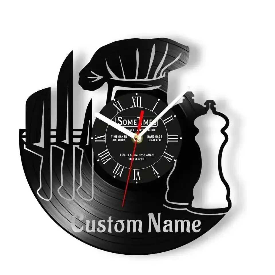 

Custom Chef Name Wall Sign Vinyl Album Re-purposed Record Clock for Kitchen Restaurant Custom Cook Wall Clock Housewarming Gifts