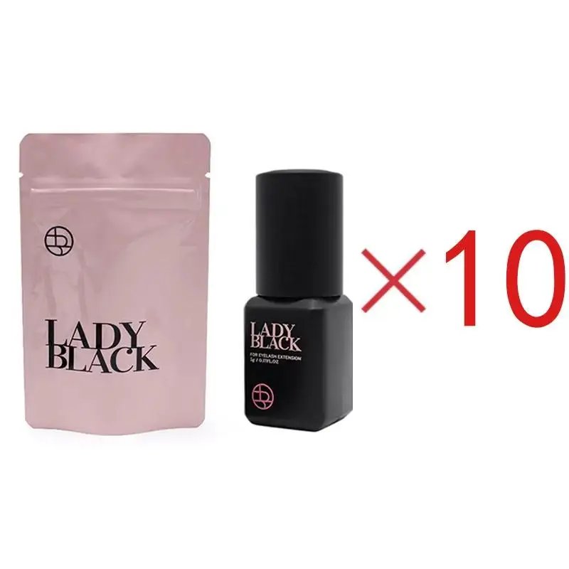 10 Bottles Lady Black Glue for Eyelash Extensions 5ml Korea Professional Eyelash Extension Glue Original False Lash Adhesive