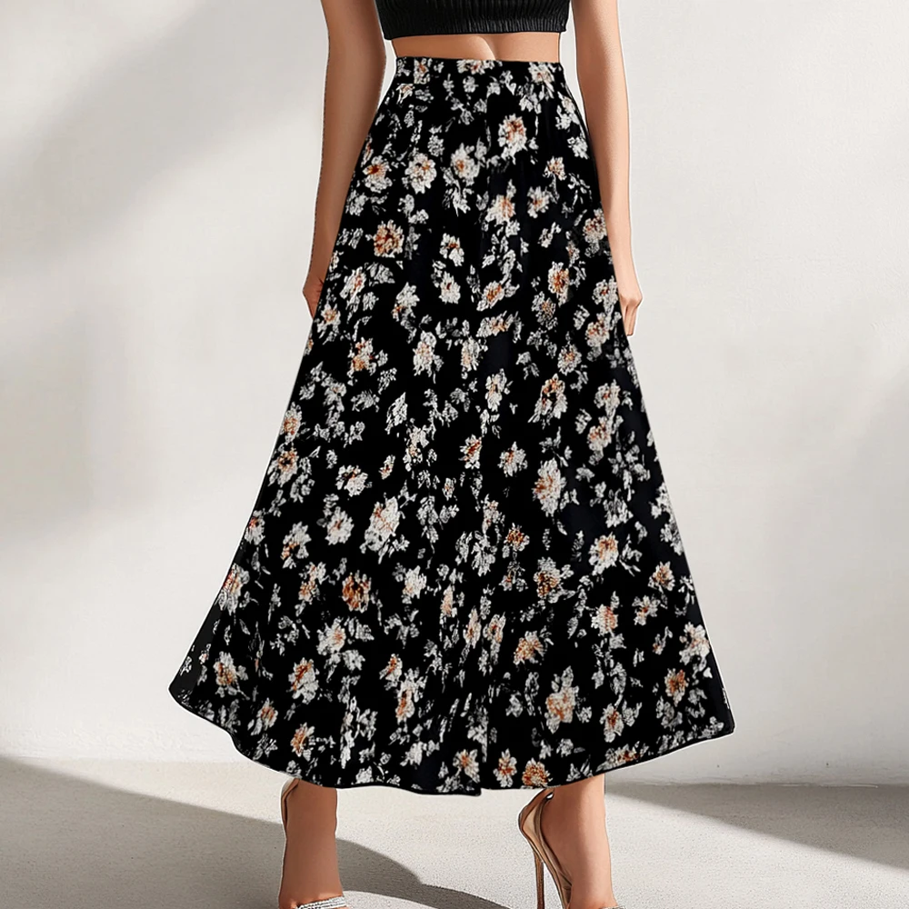 

Mia Muse Autumn Winter Women's Skirts High Waist A Line Floral Vacation Maxi Fashion Basics Skirts