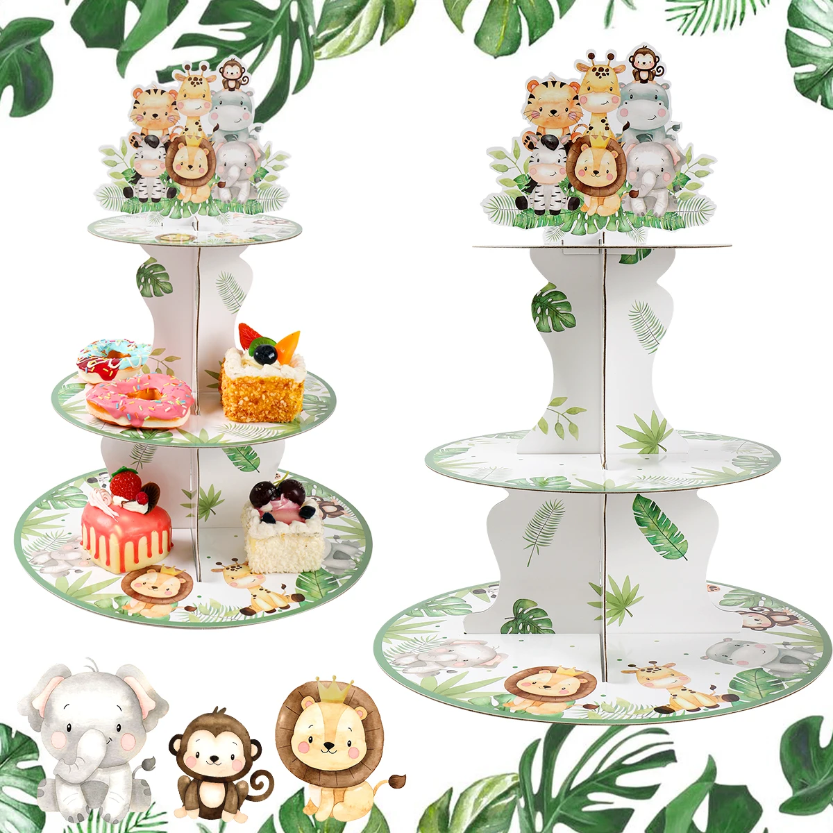 Jungle Animals Safari Cupcake Stand Baby Shower Birthday Party Decorations Cupcake Holder Kids Wild One Party Supplies