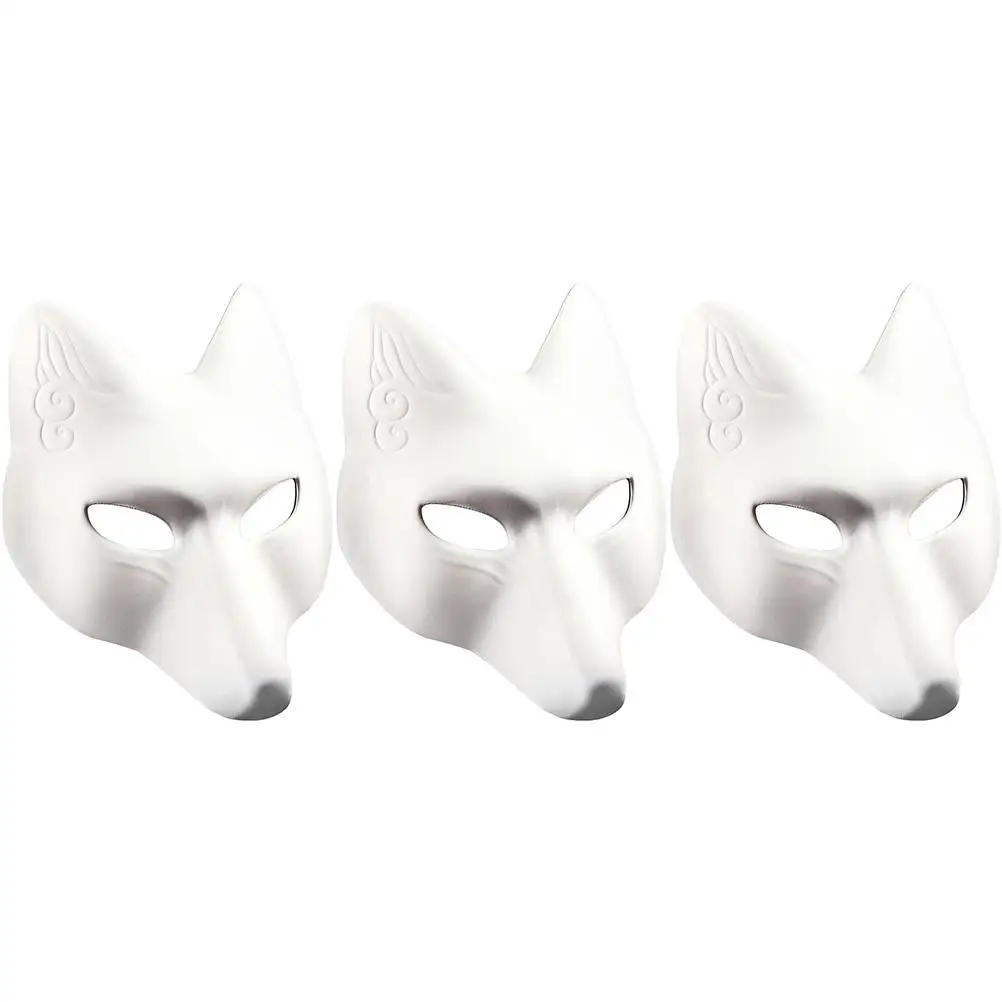 3 Pcs Mask Unpainted Masquerade Plain Blank Halloween Cosplay Fox Masks Costume Cosplay DIY Party Toys Accessories