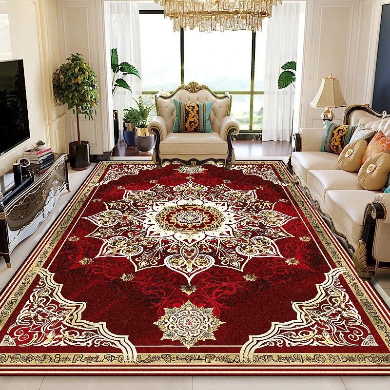 

European Luxury Red Persia Carpet Living Room Decoration Sofa Area Rugs 200x400cm Large Area Bedroom Non-slip Floor Mat Washable