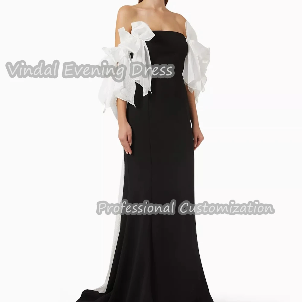 

Vindal Evening Dress Off-the-shoulder Floor Length Straight Crepe Built-in Bra Elegant Short Sleeves Saudi Arabia For Woman 2024