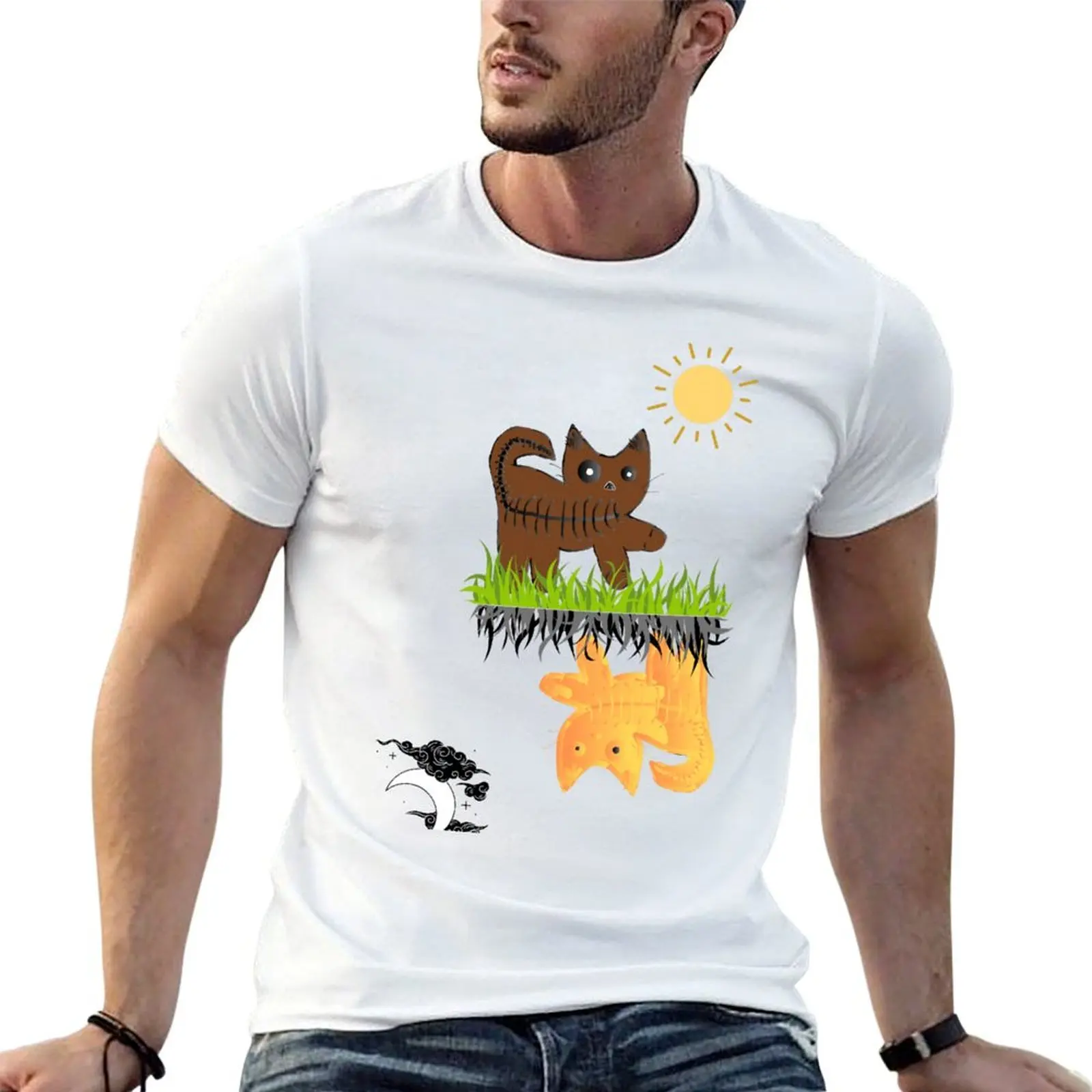 On Stranger Cats T-Shirt Classic Crew Neck Cotton T-Shirt