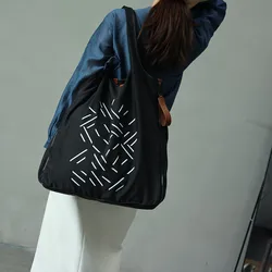 Women Oversize Anti-Crease Nylon Tote Female Casual Large Capacity Soft Single Shoudler Shopping Bag Black Color Original Design