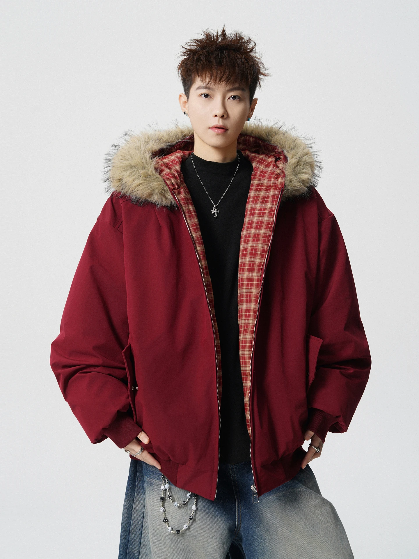 

Теплый хлопковый джет с капюшоном и меховым воротником, зимняя винтажная одинаковая одежда для пар, молодежная модная одежда