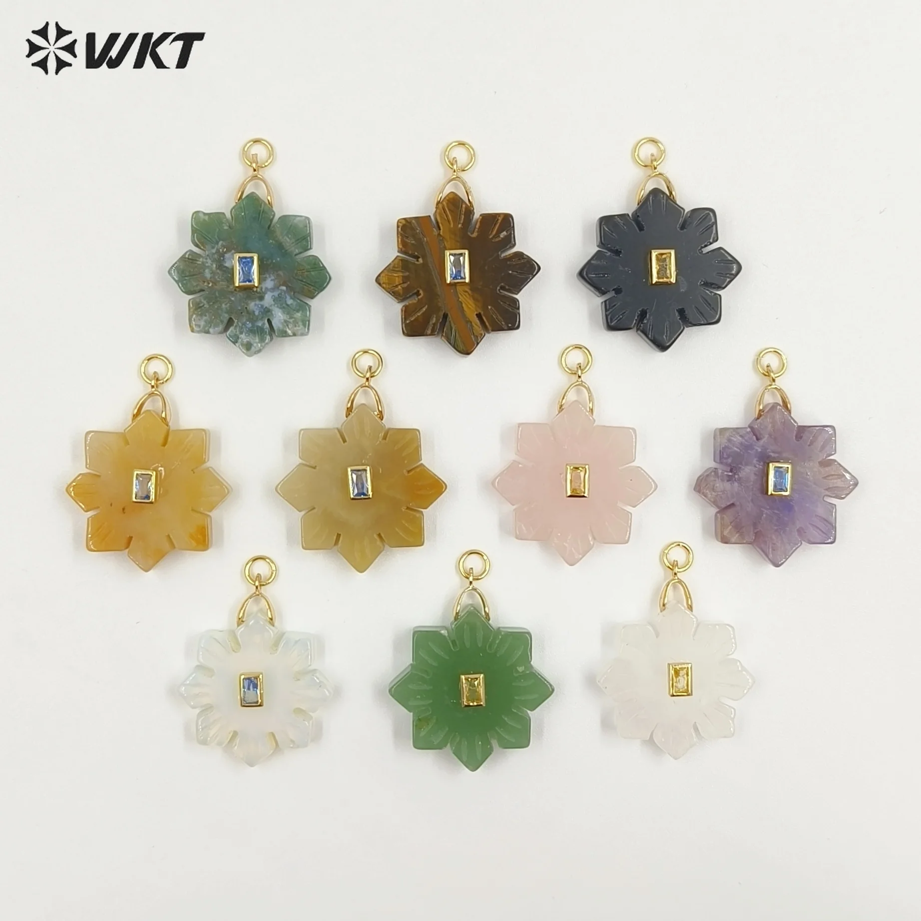 

WT-P2095 Wholesale Crafts Pendants Accessory New Personality Geometric Shape Flower Shape Opal Blackobsidian Gemstone