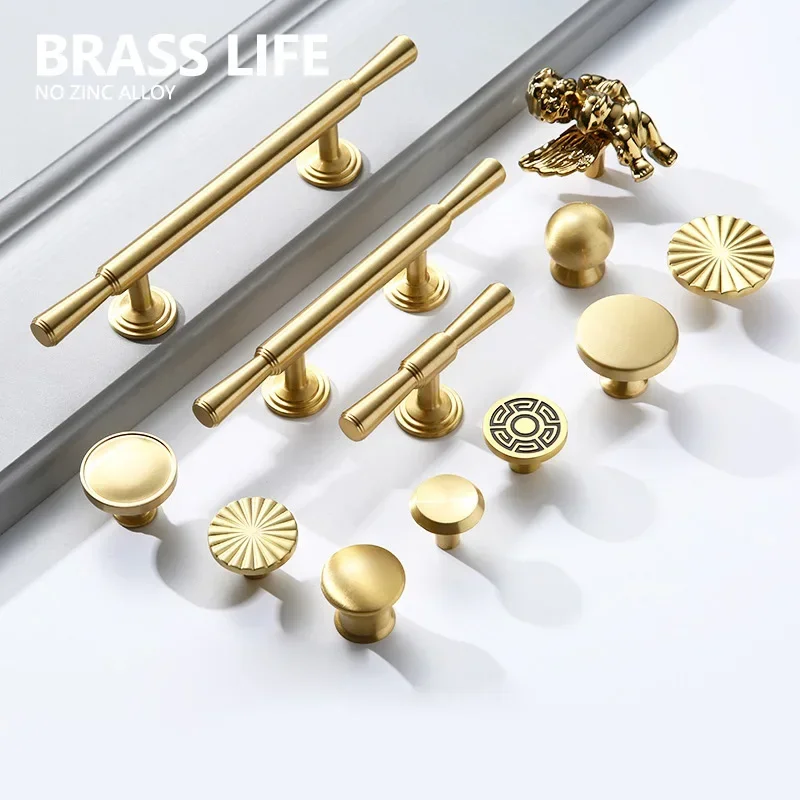 BRASSLIFE Round Brass Gold Furniture Handles For Drawers Bathroom Kitchen Storage Cabinet Pulls Wardrobe Shoe Cupboard Door Knob