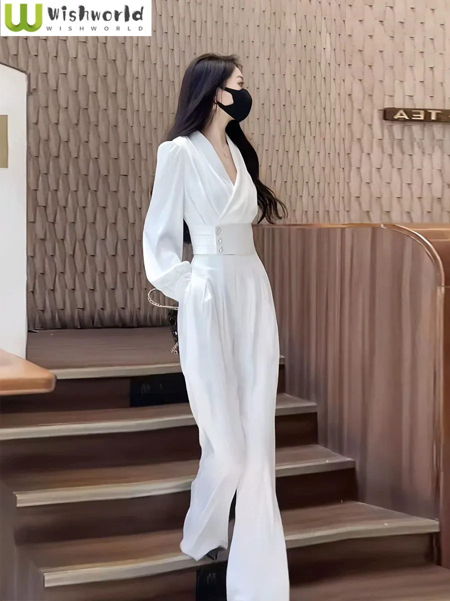 

Fashion Women's Set Spring and Autumn Korean Version Slim Fit and Slimming Women's White Shirt Casual Pants Two-piece Set