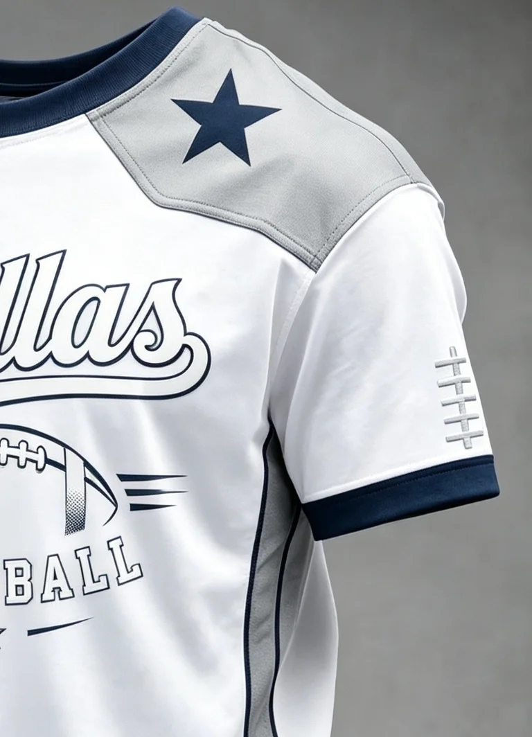 Men's Dallas Football Graphic T-Shirt, Short-Sleeve Tee, American Sports Single-Star Patchwork Casual Street Style