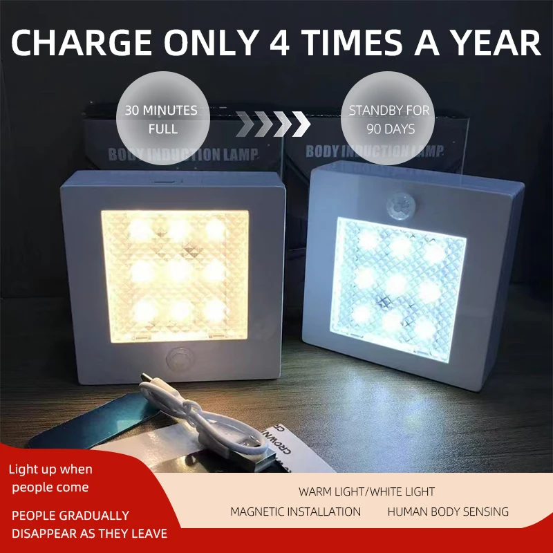 Luz LED nocturna para interiores con Sensor de movimiento, luces con pilas para pasillo, escalera, baño, armario y dormitorio