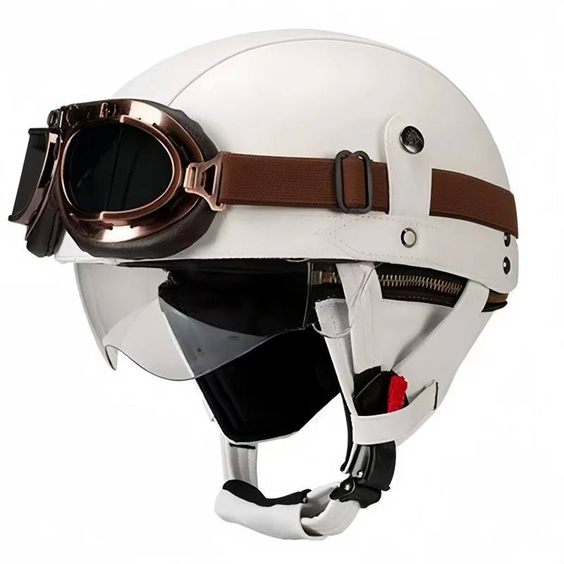 

Vintage Leather Motorcycle Half Helmet for Men Women DOT Compliant