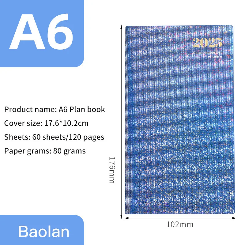 Libri di Agenda con copertina Laser colorata 2025 A6 pianificatori inglesi 365 giorni tasca portatile programma blocco note forniture scolastiche