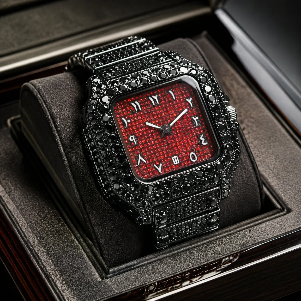Men's hip-hop style watch, alloy case with shiny decoration, starry sky texture dial, daily party business dual-purpose watch