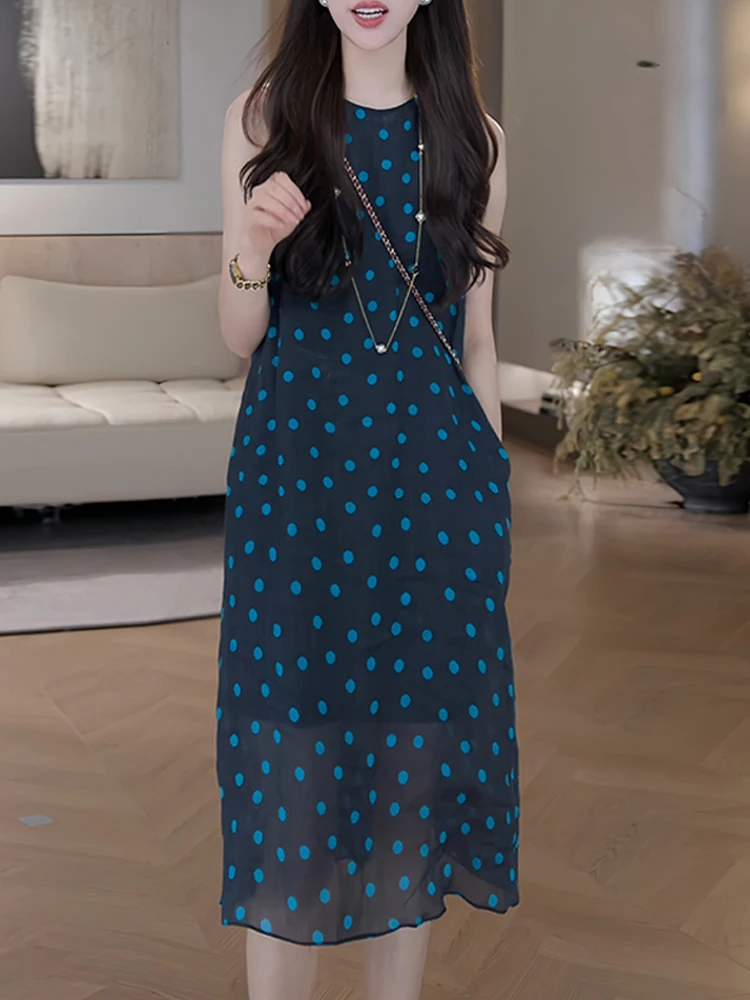 Summer 2026 Polka Dot Print Sleeveless Dress Women's Loose Slimming High-End Short Skirt Fashionable Casual Style Breathable