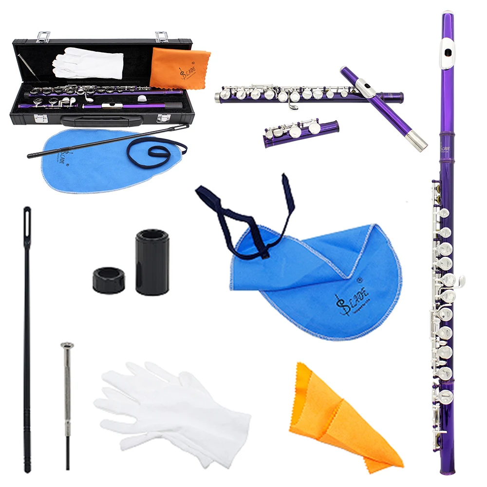 

SLADE 16 C-Slot Holes Flute Purple Silver Key Flute Professional Beginner Student Flute with Box Gloves Cleaning Kit