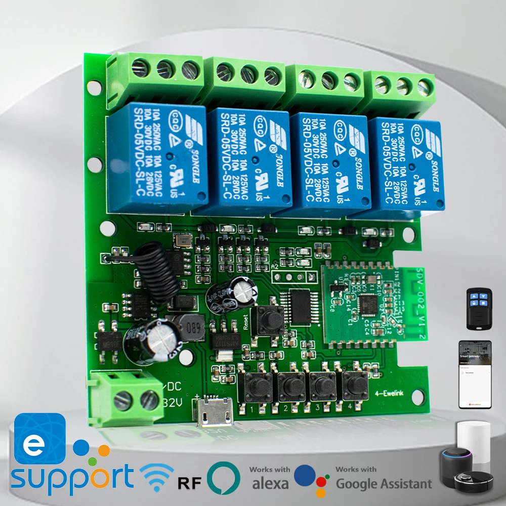 eWeLink APP Smart Controller Module 4 Channels Wifi Switch Relay 7-32V AC 85-250V RF Receiver Work With Alexa Google Home