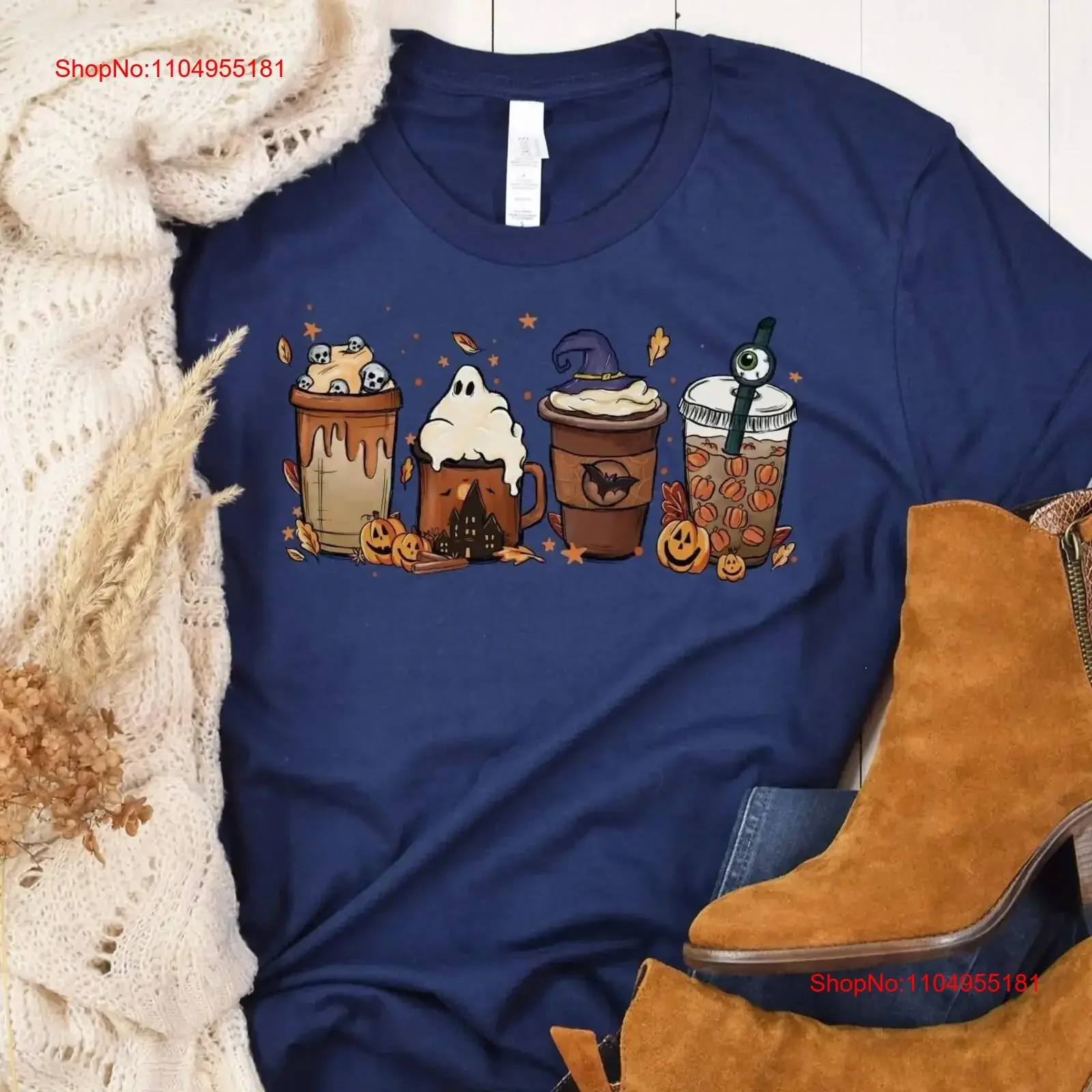 

T shirt Cadeau d'Halloween Le gang des Lattés Mugs Chocolats Citrouille Lait Cappuccino Homme Femme France vintage Washed