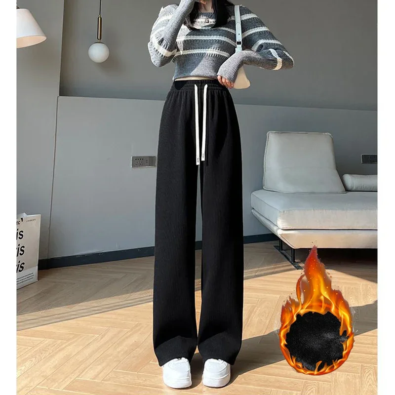 Winter Dame Hohe Taille Schnee Warme Thermische Hosen Mädchen Komfortable Fleece Gerade Bein Hosen Frauen Mode Plüsch Hosen