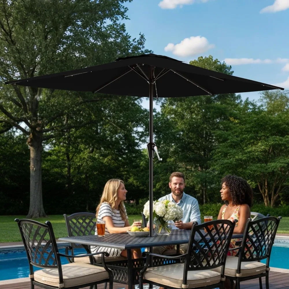 

8' X 10' Rectangular Patio Umbrella with Solar Lights, Lighted Solar Umbrella with Crank, Outdoor Table Umbrella, Customized