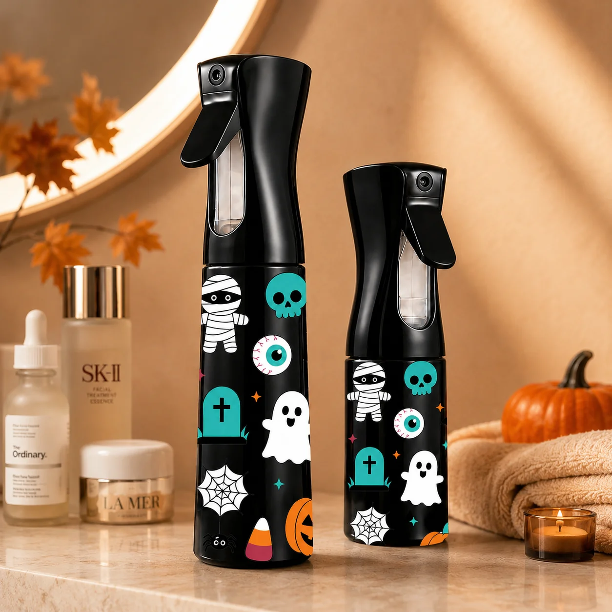 Halloween Spray Bottle Refillable Fine Mist Spray Bottle 200ml 300ml Continuous Mister for Hair Styling Cleaning Travel Salon