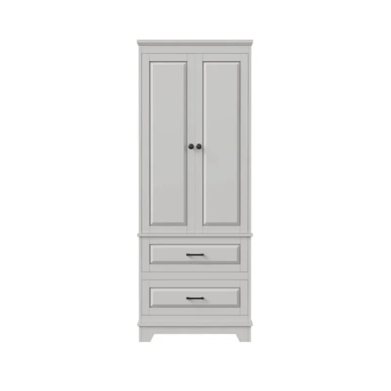Comanlai Moderner Weißer Aufbewahrungsschrank 157x60x40cm, Multifunktionale Holzschränke mit 2 Türen und 2 unteren Schubladen, Einfach zu montierendes Bücherregal-Ablagefach für Wohnzimmer,
