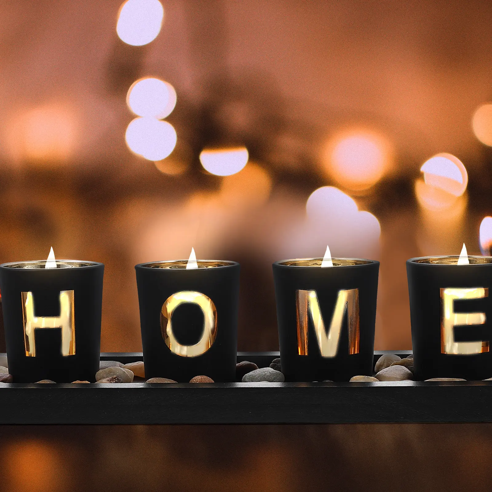 

1Set Elegant Glass Holder Kit Letter Shape Candlestick with Display Tray Creative Decorative Stand for Indoor Home