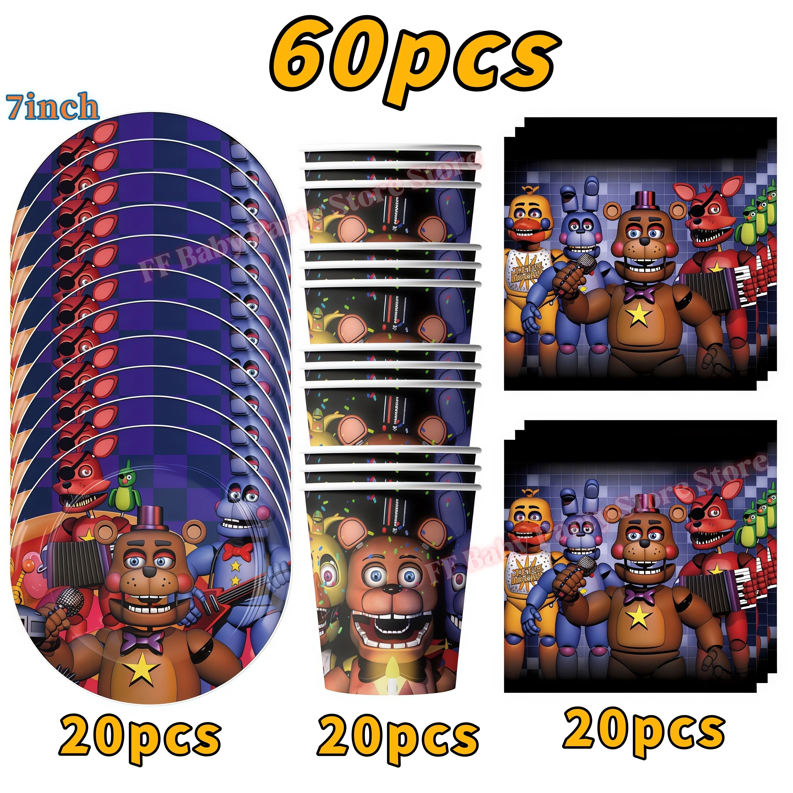 Five Nights Bear Geburtstagsparty-Dekorationen: Teller, Becher, Hintergrund, Freddy-Ballon für Kinderpartys, FNAFs Event-Zubehör und Geschenke – Detail 21