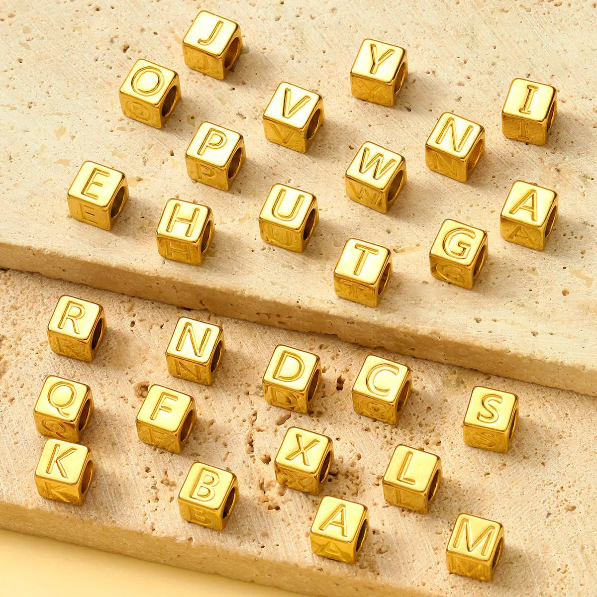 20Pcs/Lot Stainless Steel Gold Color Square Alphabet Beads Big Hole Letters Charms For DIY Making Necklaces Earring Accessory