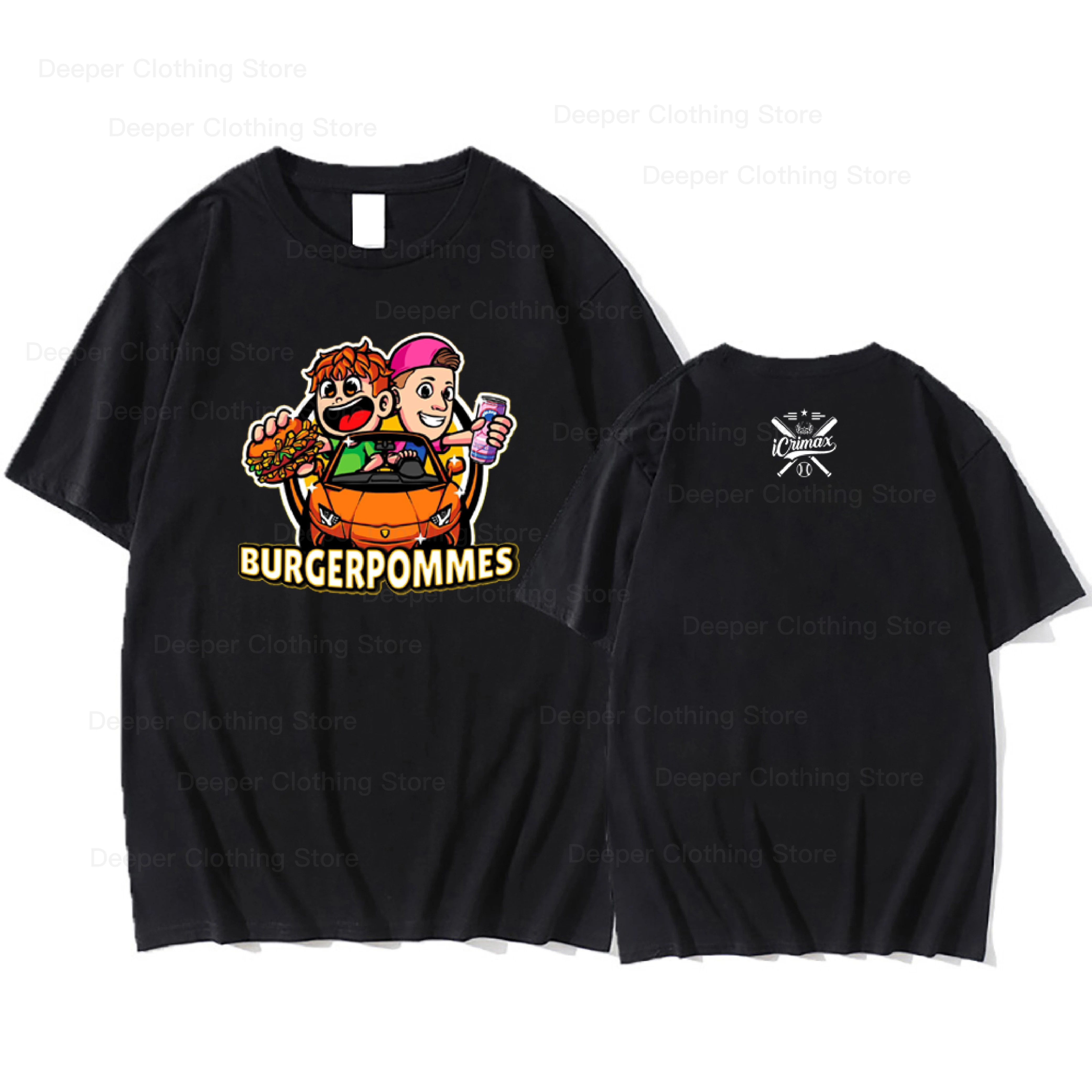 Burgerpommes icrimax Cotton T shirt Men's clothing Harajuku Kawaii boy Tops Y2k Unisex Anime Cartoon Tees Fashion Casual Clothes