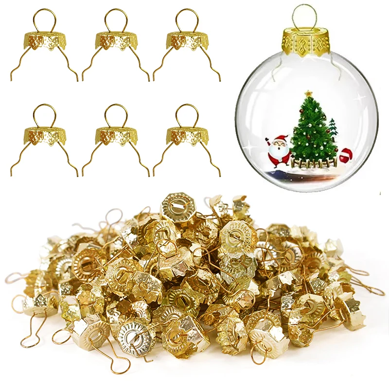 50/100pcs Round Christmas Ball Replacement Caps Gold Silver Removable Metal Hanger Cap Xmas Tree Ornament Decor Navidad New Year