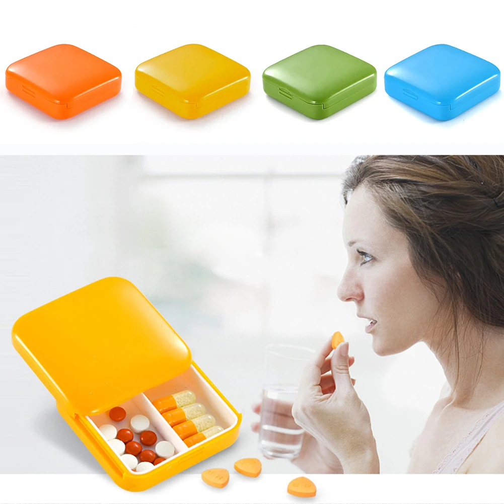 New Portable Mini Two-Grid Push-Pull Pill Box Dustproof Square Packing Sealed Storage Small Medicine Case Drug Tablet Container