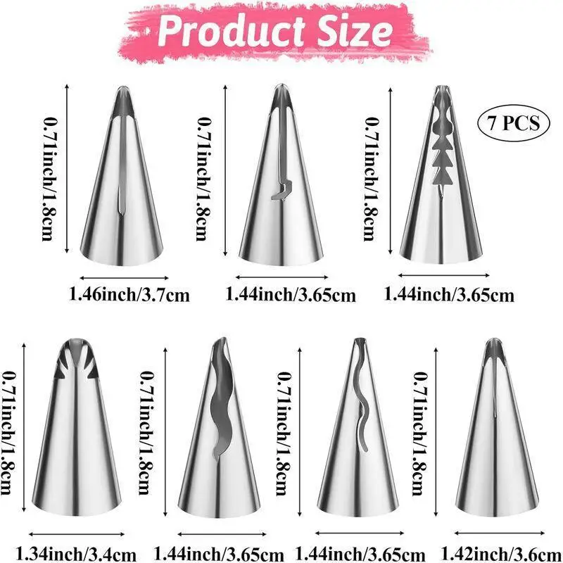 7Pcs Stainless Steel Icing Piping Nozzles Set Various Flower Patterns For Cake Cupcake Decorating Home Baking