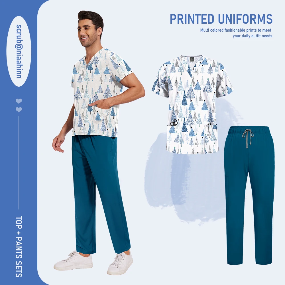 Мужской скраб для кормления, рабочая униформа для медсестры и врача, унисекс, больничный набор, высококачественная спецодежда с принтом, набор скрабов для ветеринарной лаборатории