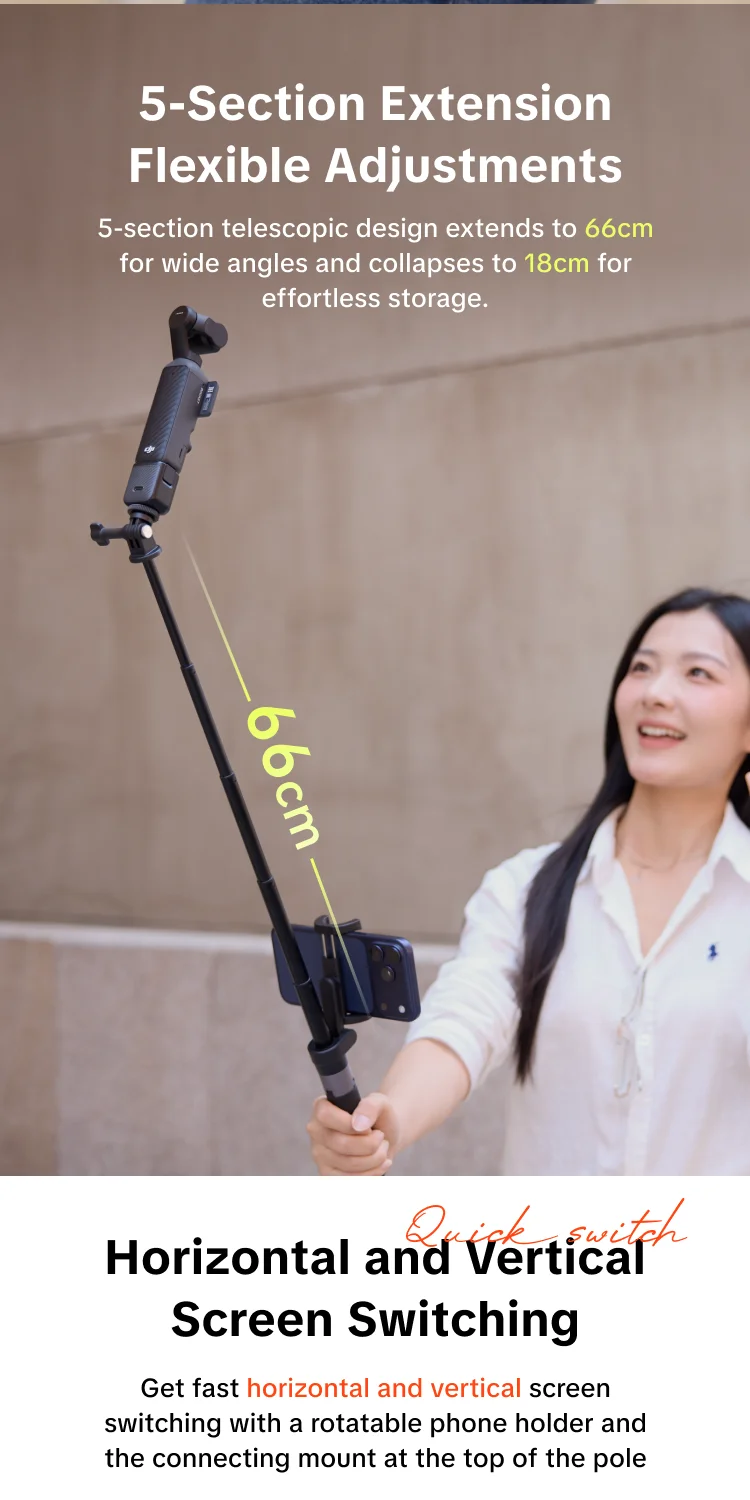 PGYTECH Action-Kamera Verlängerungsstange Stativ Plus 2-in-1 Stange & Stativ / Telefonhalter, für GoPro/DJI Osmo/Insta360 – Detail 5