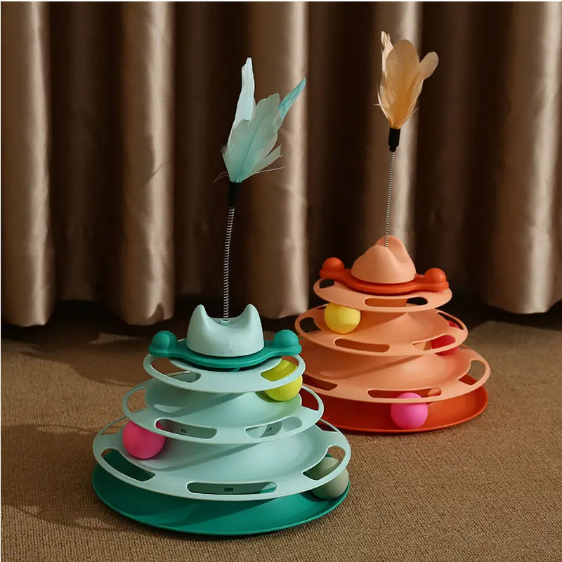 

Detachable Cat Toy Interactive Tower Turntable Roller Balls Feather Track Toy Pet Training Kitten Gatos Accessories Cat Supplies